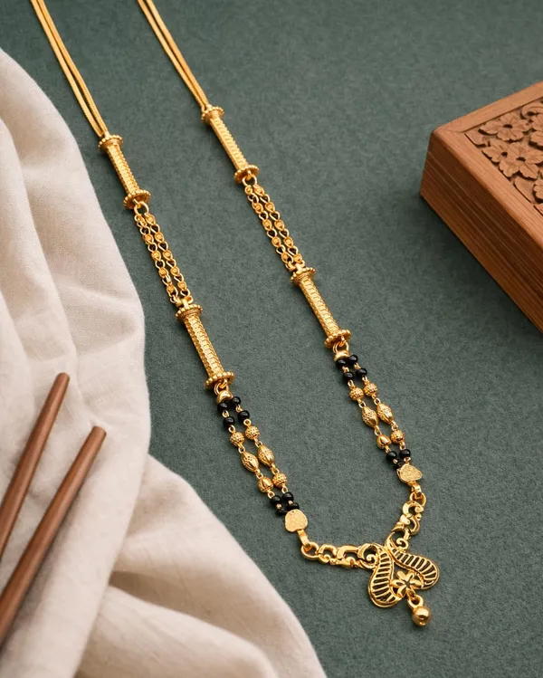 SHANKHRAJ_MALL_Gold-Toned_Mangalsutra_Necklace_with_Black_Beads,_Floral_Pendant_Design,_Traditional_Indian_Jewelry_(A369)