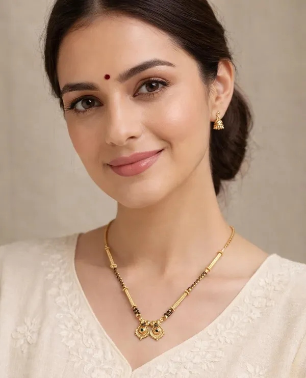 SHANKHRAJ_MALL_Gold-Toned_Mangalsutra_Necklace_with_Black_Beads,_Floral_Pendant_Design,_Traditional_Indian_Jewelry_(A372)