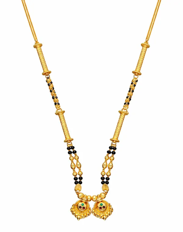 SHANKHRAJ_MALL_Gold-Toned_Mangalsutra_Necklace_with_Black_Beads,_Floral_Pendant_Design,_Traditional_Indian_Jewelry_(A372)