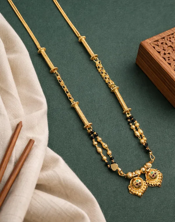 SHANKHRAJ_MALL_Gold-Toned_Mangalsutra_Necklace_with_Black_Beads,_Floral_Pendant_Design,_Traditional_Indian_Jewelry_(A372)