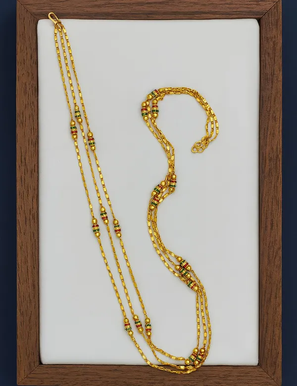 SHANKHRAJ_MALL_Traditional_Gold-Plated_Chain_Necklace_with_Meenakari_Beads,_Ethnic_Indian_Style,_Red_and_Green_Enamel_Work_(A283)