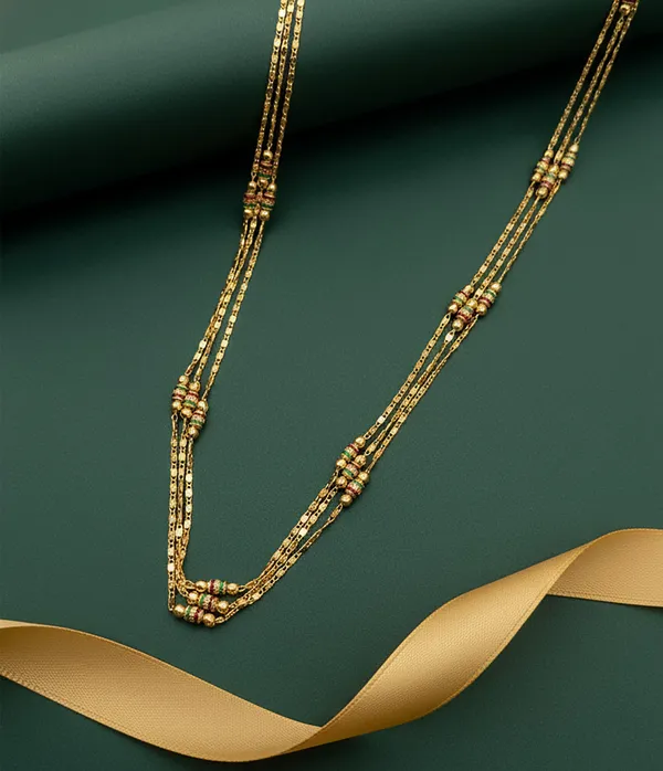 SHANKHRAJ_MALL_Traditional_Gold-Plated_Chain_Necklace_with_Meenakari_Beads,_Ethnic_Indian_Style,_Red_and_Green_Enamel_Work_(A283)