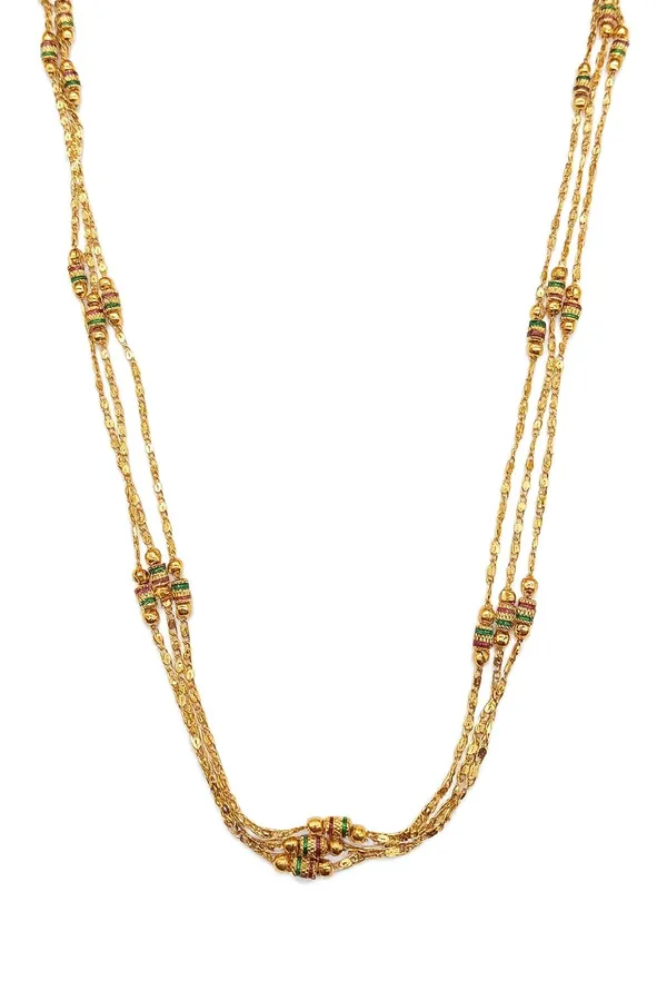 SHANKHRAJ_MALL_Traditional_Gold-Plated_Chain_Necklace_with_Meenakari_Beads,_Ethnic_Indian_Style,_Red_and_Green_Enamel_Work_(A283)