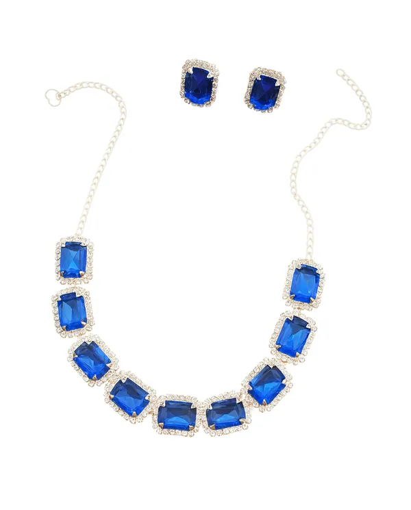 SHANKHRAJ_MALL_Elegant_Chrome_Finish_Necklace_&_Earrings_Set_with_Sparkling_Stones_–_Wedding_&_Party_Jewelry_for_Women_(BLUE)