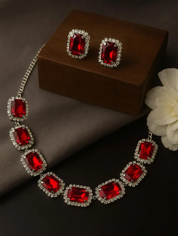 SHANKHRAJ_MALL_Elegant_Chrome_Finish_Necklace_&_Earrings_Set_with_Sparkling_Stones_–_Wedding_&_Party_Jewelry_for_Women