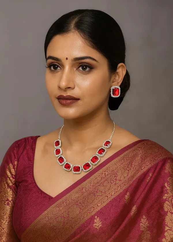 SHANKHRAJ_MALL_Elegant_Chrome_Finish_Necklace_&_Earrings_Set_with_Sparkling_Stones_–_Wedding_&_Party_Jewelry_for_Women