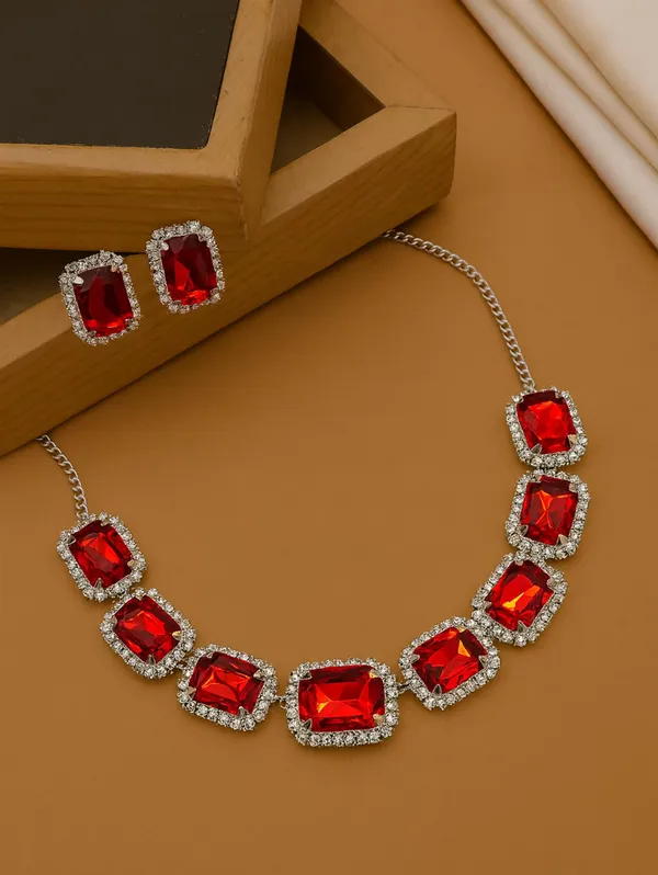 SHANKHRAJ_MALL_Elegant_Chrome_Finish_Necklace_&_Earrings_Set_with_Sparkling_Stones_–_Wedding_&_Party_Jewelry_for_Women