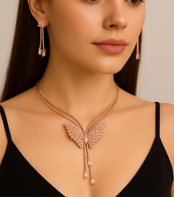 SHANKHRAJ_MALL_Women’s_Rose_Gold_Or_Silver_Butterfly_Necklace_&_Earrings_Set_|_Premium_CZ_Diamond_Look_Jewellery_|_(A298)