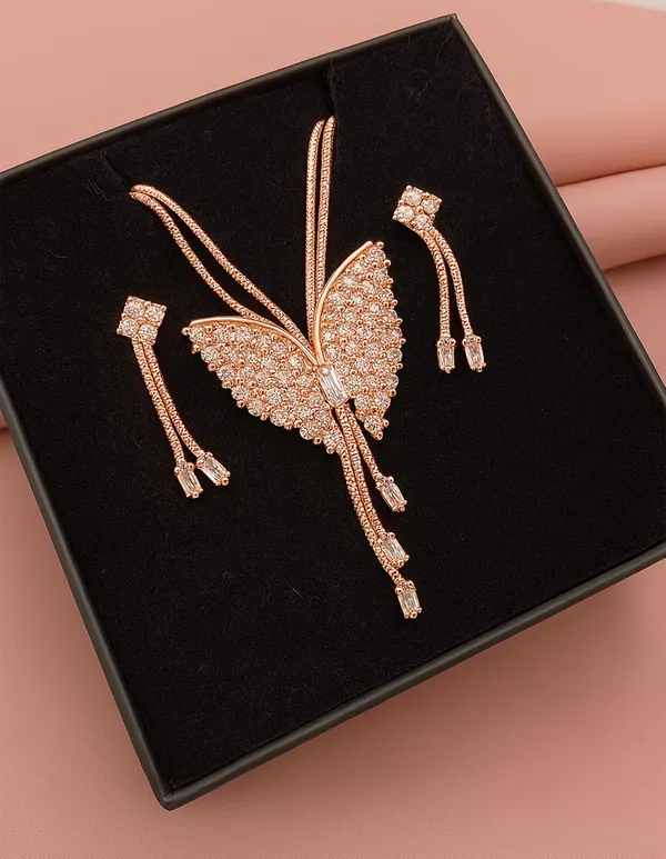 SHANKHRAJ_MALL_Women’s_Rose_Gold_Or_Silver_Butterfly_Necklace_&_Earrings_Set_|_Premium_CZ_Diamond_Look_Jewellery_|_(A298)