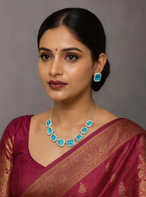 SHANKHRAJ_MALL_Elegant_Chrome_Finish_Necklace_&_Earrings_Set_with_Sparkling_Stones_–_Wedding_&_Party_Jewelry_for_Women_(SKY_BLUE)