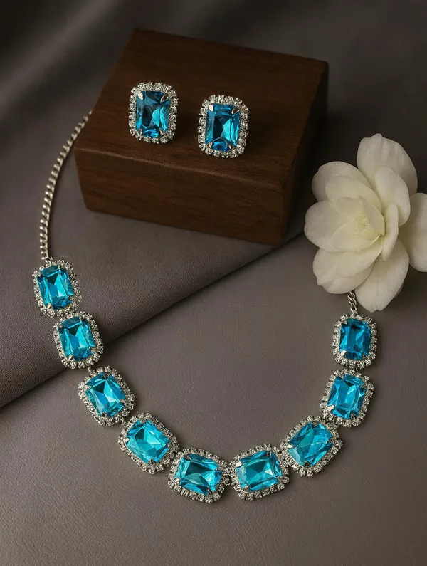 SHANKHRAJ_MALL_Elegant_Chrome_Finish_Necklace_&_Earrings_Set_with_Sparkling_Stones_–_Wedding_&_Party_Jewelry_for_Women_(SKY_BLUE)
