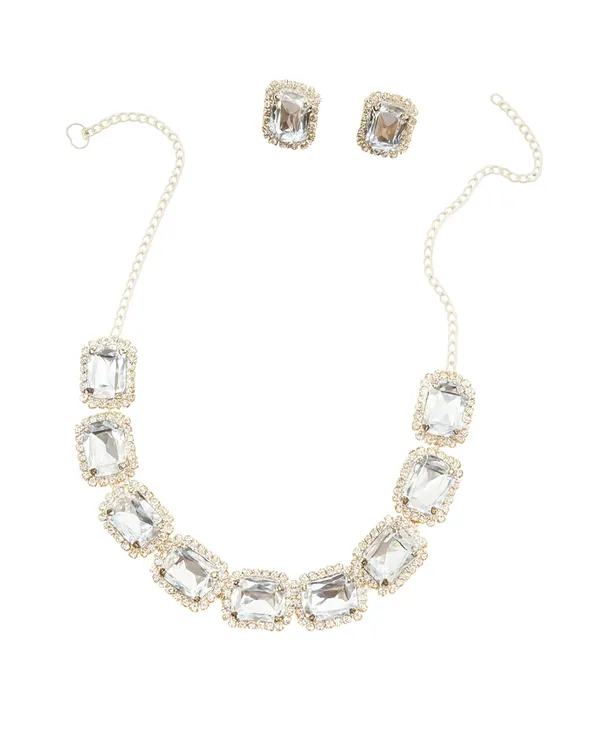 SHANKHRAJ_MALL_Elegant_Chrome_Finish_Necklace_&_Earrings_Set_with_Sparkling_Stones_–_Wedding_&_Party_Jewelry_for_Women_(WHITE)