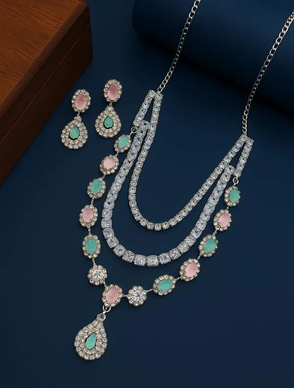 SHANKHRAJ_MALL_Women’s_Rose_Gold_Or_Silver_Butterfly_Necklace_&_Earrings_Set_|_Premium_CZ_Diamond_Look_Jewellery_|_(A338)