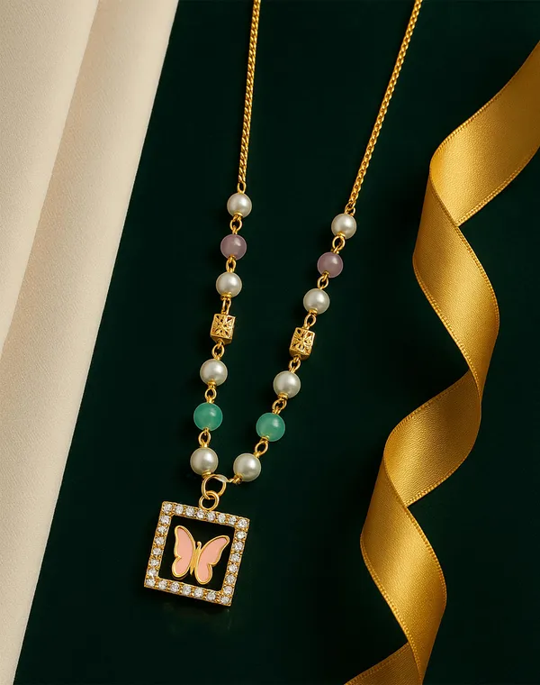 SHANKHRAJ_MALL_Elegant_Pearl_and_Crystal_Butterfly_Pendant_Necklace,_Gold_Plated_Chain_with_Multi-Color_Beads,_Fashion_Jewelry_for_Women_(PINK)