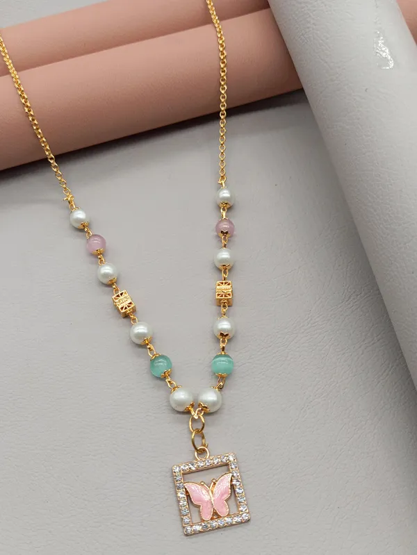 SHANKHRAJ_MALL_Elegant_Pearl_and_Crystal_Butterfly_Pendant_Necklace,_Gold_Plated_Chain_with_Multi-Color_Beads,_Fashion_Jewelry_for_Women_(PINK)