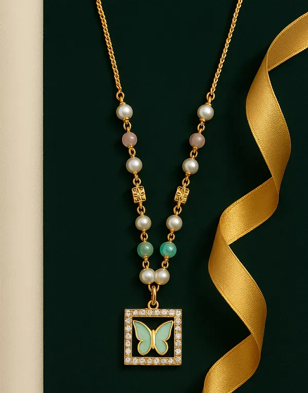 SHANKHRAJ_MALL_Elegant_Pearl_and_Crystal_Butterfly_Pendant_Necklace,_Gold_Plated_Chain_with_Multi-Color_Beads,_Fashion_Jewelry_for_Women_(GREEN)
