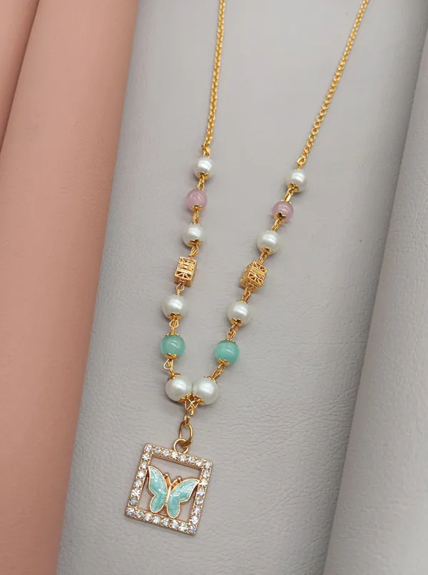 SHANKHRAJ_MALL_Elegant_Pearl_and_Crystal_Butterfly_Pendant_Necklace,_Gold_Plated_Chain_with_Multi-Color_Beads,_Fashion_Jewelry_for_Women_(GREEN)