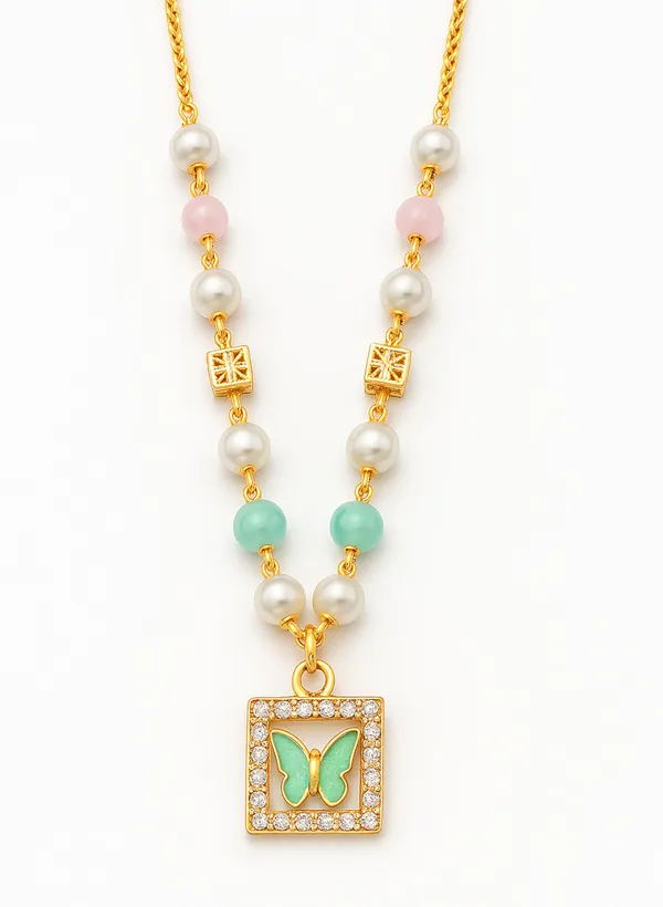 SHANKHRAJ_MALL_Elegant_Pearl_and_Crystal_Butterfly_Pendant_Necklace,_Gold_Plated_Chain_with_Multi-Color_Beads,_Fashion_Jewelry_for_Women_(GREEN)