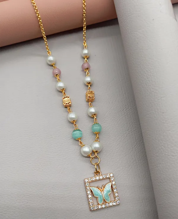 SHANKHRAJ_MALL_Elegant_Pearl_and_Crystal_Butterfly_Pendant_Necklace,_Gold_Plated_Chain_with_Multi-Color_Beads,_Fashion_Jewelry_for_Women_(GREEN)