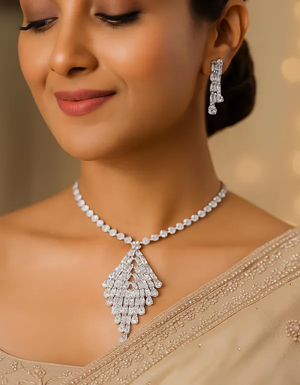 SHANKHRAJ_MALL_Women’s_Rose_Gold_Or_Silver_Necklace_&_Earrings_Set_|_Premium_CZ_Diamond_Look_Jewellery_(A30)