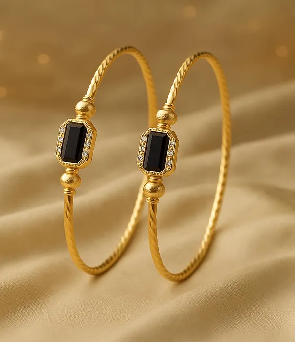 SHANKHRAJ_MALL_Gold_Plated_Heart_Bangle_Bracelet,_Twisted_Rope_Design_with_Black_and_Crystal_Accent,_Adjustable_Cuff_Style,_Fashion_Jewelry_for_Women_(A280)