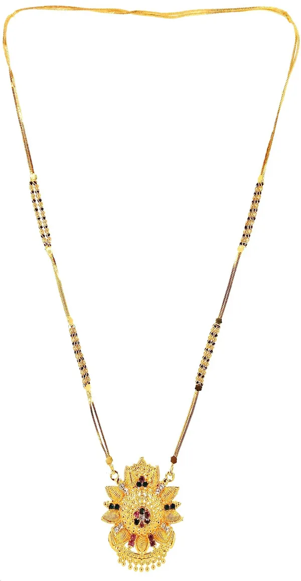 Women_gold_plated_Stylish_Mangalsutra_chain_(NL_har-leaves_meena-black_badam_2_line-B)