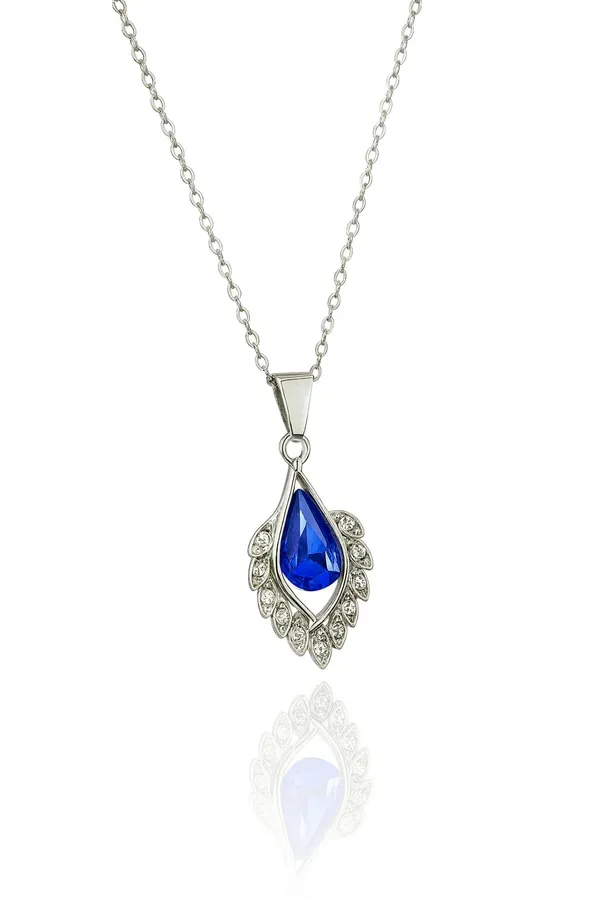 SHANKHRAJ_MALL_Crystal_Bow_Pendant_Necklace_with_Pink_Opal_Square_Stone,_Chrome_Chain,_Rhinestone_Accents_(CN19)