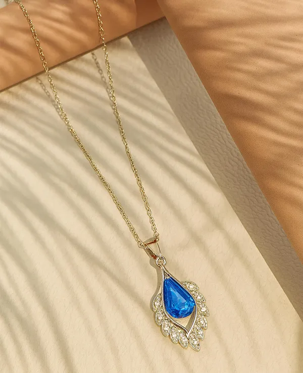 SHANKHRAJ_MALL_Crystal_Bow_Pendant_Necklace_with_Pink_Opal_Square_Stone,_Chrome_Chain,_Rhinestone_Accents_(CN19)