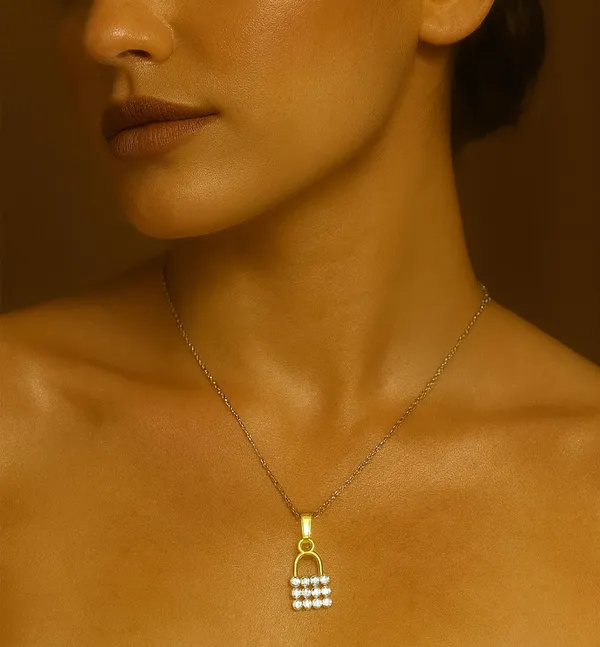 SHANKHRAJ_MALL_Crystal_Bow_Pendant_Necklace_with_Pink_Opal_Square_Stone,_Chrome_Chain,_Rhinestone_Accents_(CN15)