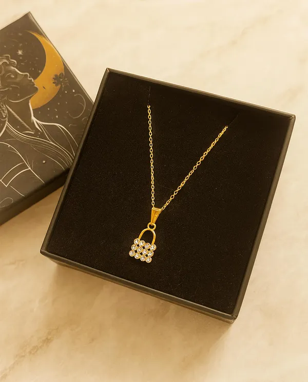 SHANKHRAJ_MALL_Crystal_Bow_Pendant_Necklace_with_Pink_Opal_Square_Stone,_Chrome_Chain,_Rhinestone_Accents_(CN15)