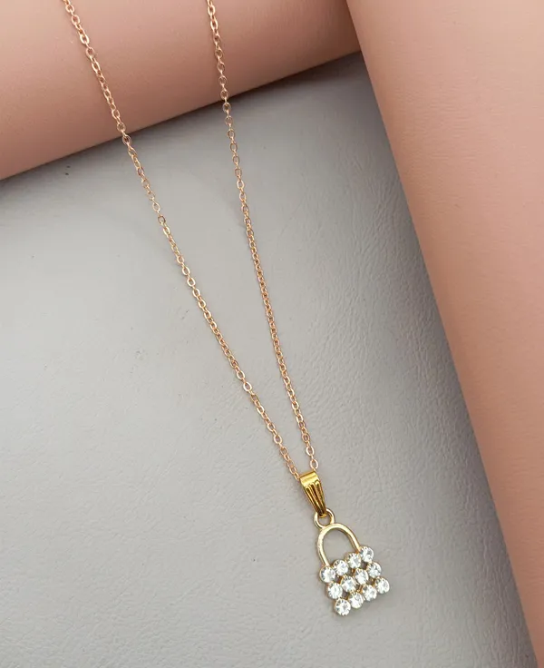 SHANKHRAJ_MALL_Crystal_Bow_Pendant_Necklace_with_Pink_Opal_Square_Stone,_Chrome_Chain,_Rhinestone_Accents_(CN15)