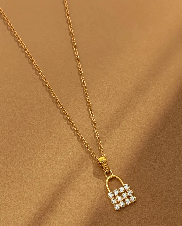 SHANKHRAJ_MALL_Crystal_Bow_Pendant_Necklace_with_Pink_Opal_Square_Stone,_Chrome_Chain,_Rhinestone_Accents_(CN15)