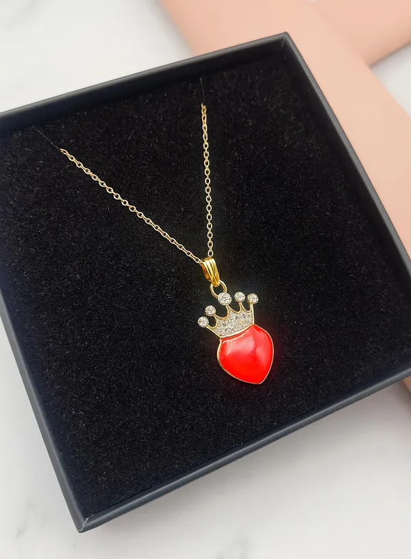 SHANKHRAJ_MALL_Crystal_Bow_Pendant_Necklace_with_Pink_Opal_Square_Stone,_Chrome_Chain,_Rhinestone_Accents_(CN17)