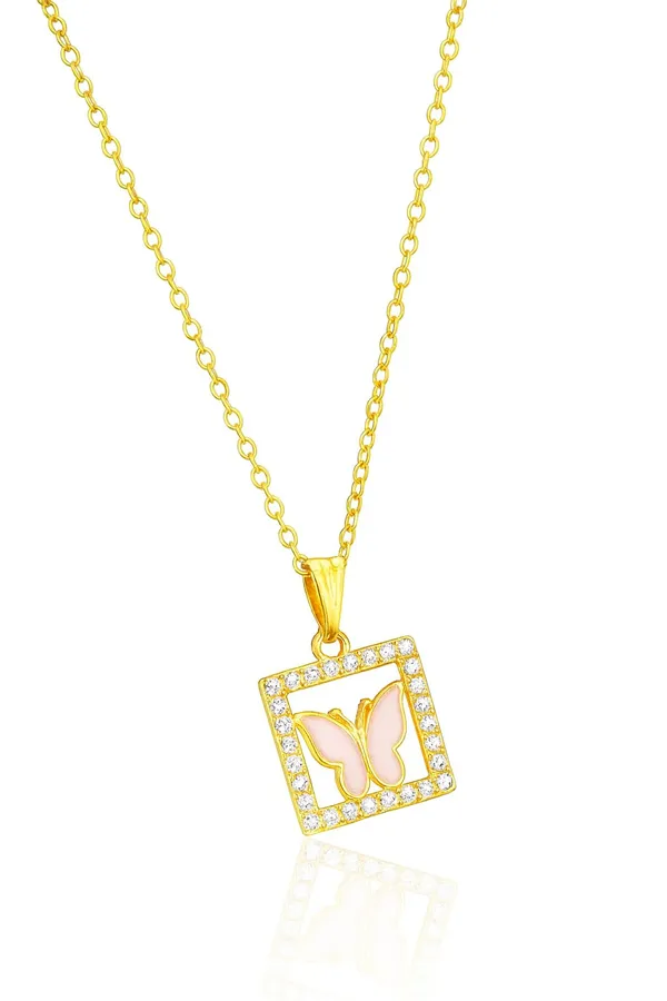 SHANKHRAJ_MALL_Crystal_Bow_Pendant_Necklace_with_Pink_Opal_Square_Stone,_Chrome_Chain,_Rhinestone_Accents_(CN32)