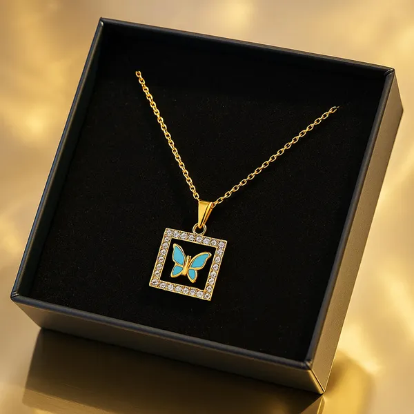 SHANKHRAJ_MALL_Crystal_Bow_Pendant_Necklace_with_Pink_Opal_Square_Stone,_Chrome_Chain,_Rhinestone_Accents_(CN33)