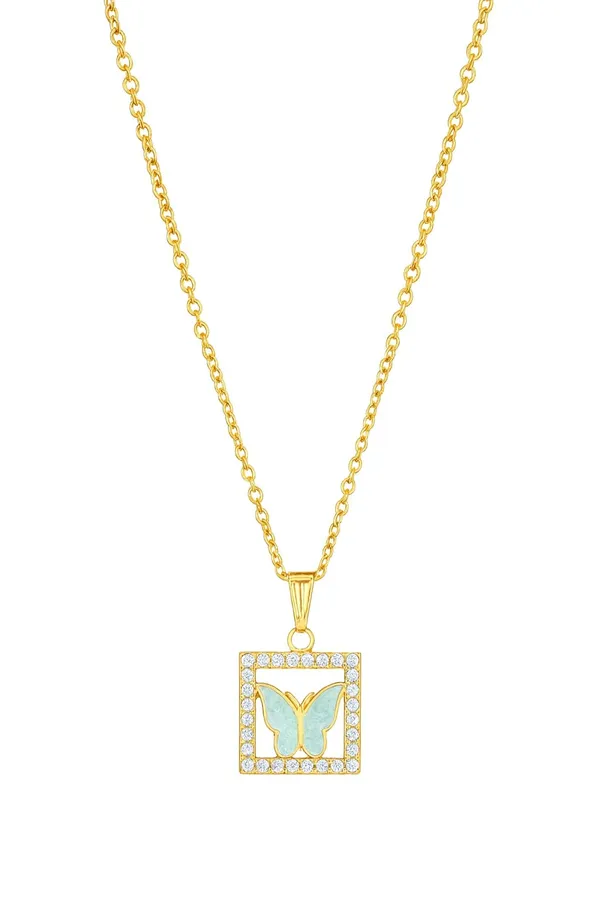 SHANKHRAJ_MALL_Crystal_Bow_Pendant_Necklace_with_Pink_Opal_Square_Stone,_Chrome_Chain,_Rhinestone_Accents_(CN33)