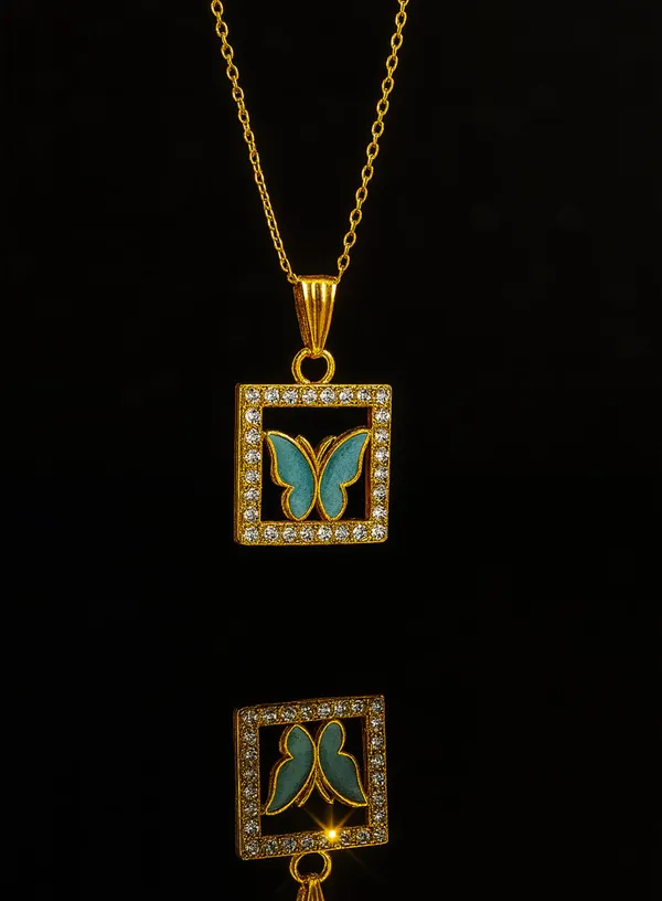 SHANKHRAJ_MALL_Crystal_Bow_Pendant_Necklace_with_Pink_Opal_Square_Stone,_Chrome_Chain,_Rhinestone_Accents_(CN33)