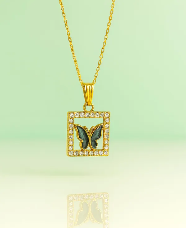 SHANKHRAJ_MALL_Crystal_Bow_Pendant_Necklace_with_Pink_Opal_Square_Stone,_Chrome_Chain,_Rhinestone_Accents_(CN31)