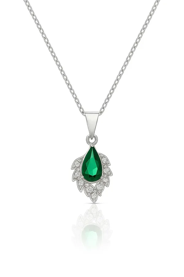 SHANKHRAJ_MALL_Pendant_Necklace_with_Stone,_Chrome_Chain,_Rhinestone_Accents_(CN18)