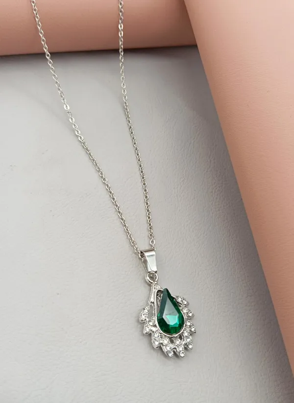 SHANKHRAJ_MALL_Pendant_Necklace_with_Stone,_Chrome_Chain,_Rhinestone_Accents_(CN18)