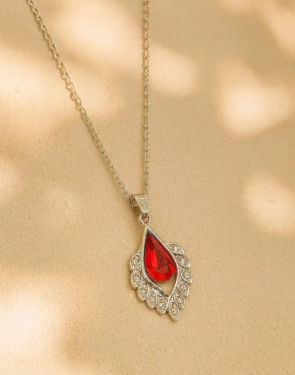 SHANKHRAJ_MALL_Crystal_Bow_Pendant_Necklace_with_Pink_Opal_Square_Stone,_Chrome_Chain,_Rhinestone_Accents_(CN20)