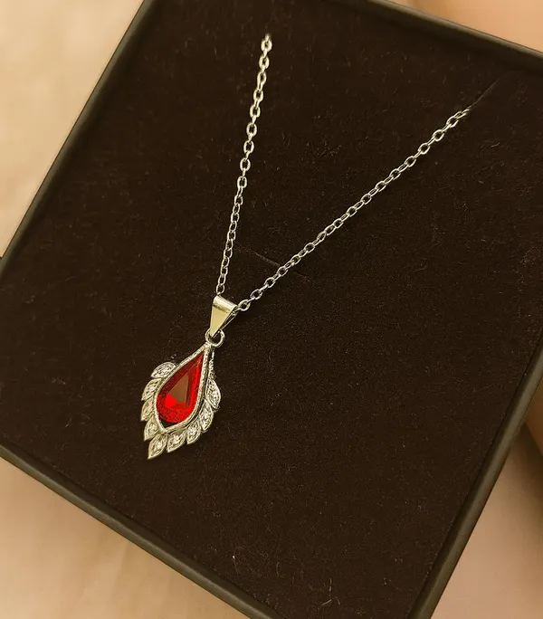 SHANKHRAJ_MALL_Crystal_Bow_Pendant_Necklace_with_Pink_Opal_Square_Stone,_Chrome_Chain,_Rhinestone_Accents_(CN20)