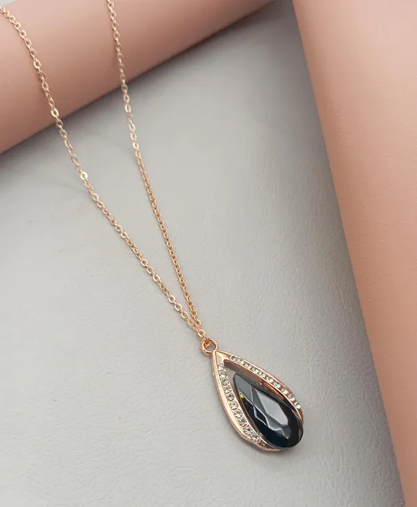 SHANKHRAJ_MALL_Elegant_Teardrop_Crystal_Pendant_Necklace,_Gold-Plated_Chain,_Black_Stone_with_Rhinestone_Accents