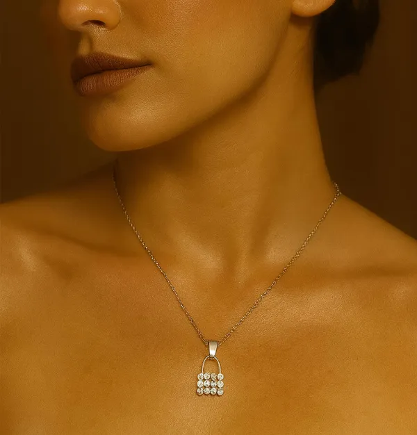 SHANKHRAJ_MALL_Crystal_Bow_Pendant_Necklace_with_Pink_Opal_Square_Stone,_Chrome_Chain,_Rhinestone_Accents_(CN16)