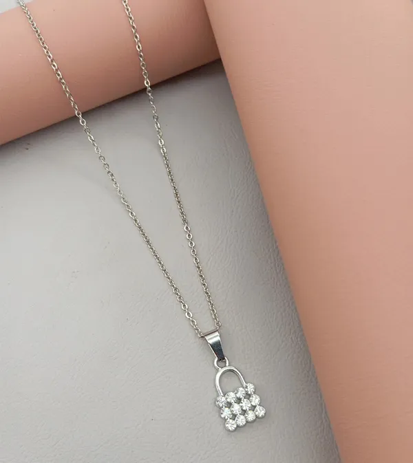 SHANKHRAJ_MALL_Crystal_Bow_Pendant_Necklace_with_Pink_Opal_Square_Stone,_Chrome_Chain,_Rhinestone_Accents_(CN16)