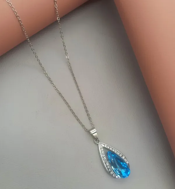 SHANKHRAJ_MALL_Crystal_Bow_Pendant_Necklace_with_Pink_Opal_Square_Stone,_Chrome_Chain,_Rhinestone_Accents_(CN7)
