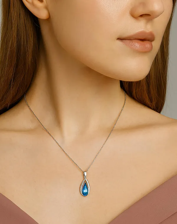 SHANKHRAJ_MALL_Crystal_Bow_Pendant_Necklace_with_Pink_Opal_Square_Stone,_Chrome_Chain,_Rhinestone_Accents_(CN7)