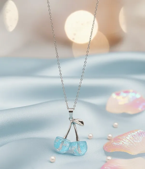 SHANKHRAJ_MALL_Crystal_Bow_Pendant_Necklace_with_Pink_Opal_Square_Stone,_Chrome_Chain,_Rhinestone_Accents_(CN89)