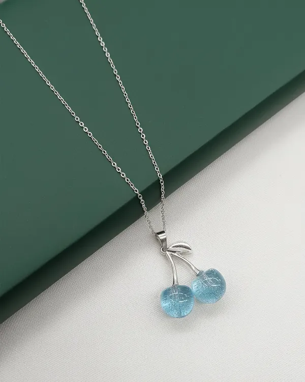 SHANKHRAJ_MALL_Crystal_Bow_Pendant_Necklace_with_Pink_Opal_Square_Stone,_Chrome_Chain,_Rhinestone_Accents_(CN89)