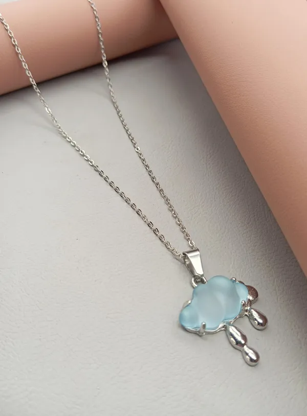 SHANKHRAJ_MALL_Crystal_Bow_Pendant_Necklace_with_Pink_Opal_Square_Stone,_Chrome_Chain,_Rhinestone_Accents_(CN35)